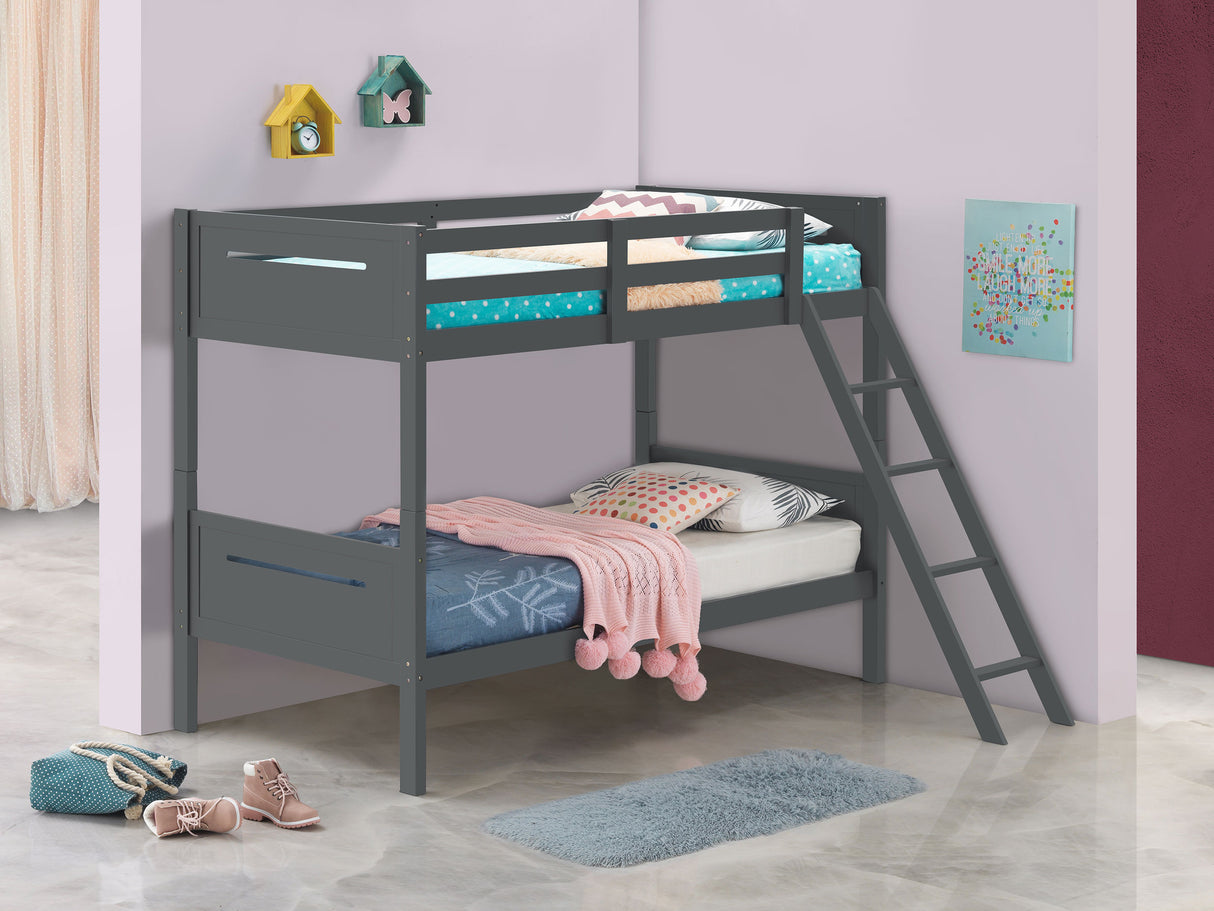 Littleton Wood Twin Over Twin Bunk Bed in Grey