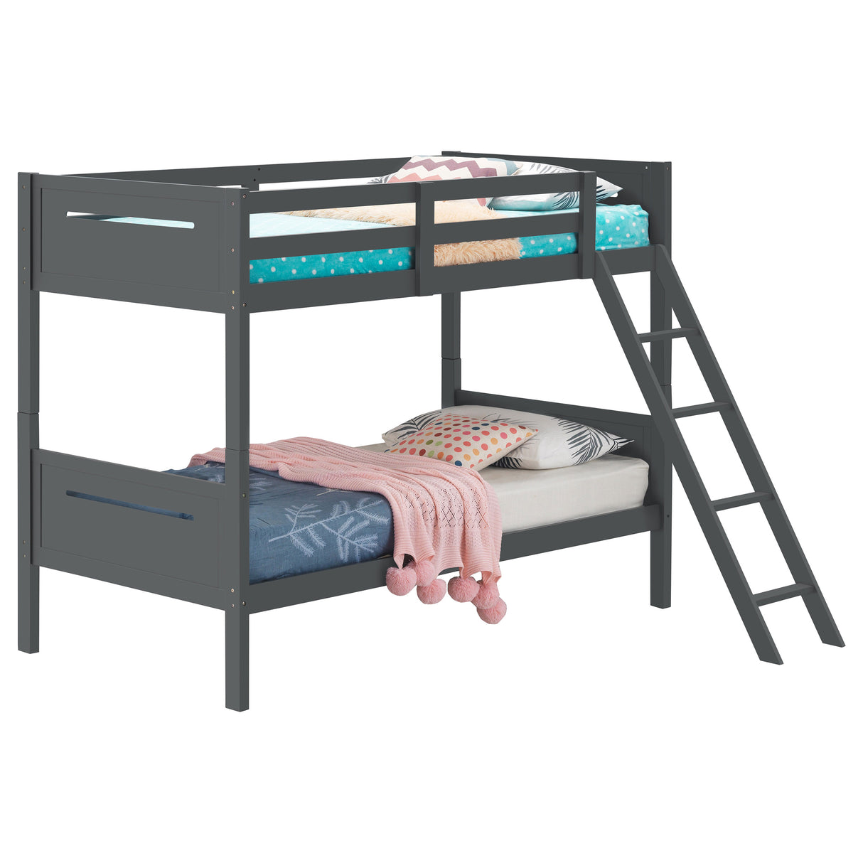Littleton Wood Twin Over Twin Bunk Bed in Grey