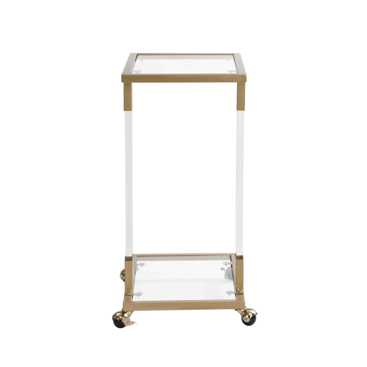 Glass Top C Shape Square Table With Metal Base For Living Room