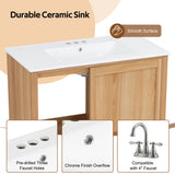 36" Bathroom Vanity With Sink, Soft Close Drawers - Natural