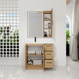 Freestanding Bathroom Vanity Set With Tall Linen Cabinet, 3 Drawers And Large Storage, Single Sink