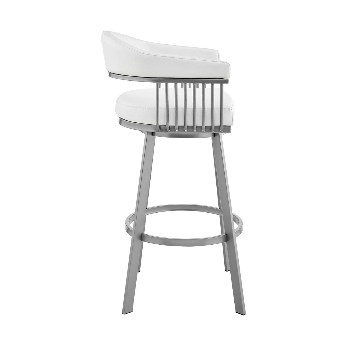 Chelsea - 25" Counter Height Swivel Bar Stool - Silver Finish And White Faux Leather