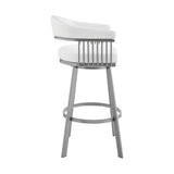 Chelsea - 25" Counter Height Swivel Bar Stool - Silver Finish And White Faux Leather