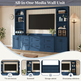 Arched Entertainment Center Wall Unit With 6 Drawers, Large TV Stand With Bookshelves