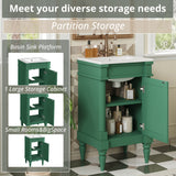 Bathroom Vanity With Sink, Compact Storage Cabinet With Door, Adjustable Shelf, Rectangular Style - Green