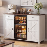 Coffee Bar With Mini Fridge Space & Built In Charging Station, Large Bar Cabinet With Drawers & Adjustable Shelves For Kitchen - White