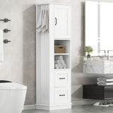 Freestanding Bathroom Storage Cabinet With Adjustable Shelves And Side Hooks Board, Rectangle Design
