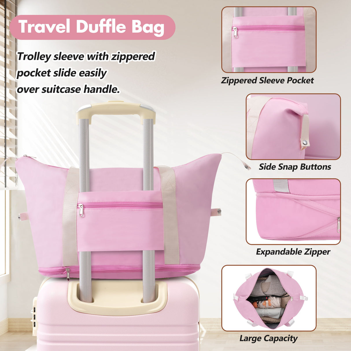 Hardshell Luggage Set With Double Spinner Wheels, Tsa Lock, Lightweight Suitcase, 28" With Bags - Light Pink