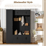 Tall Hall Tree With Shoe Storage, 4 In 1 Entryway Bench With 6 Cabinets, 4 Coat Hooks & Adjustable Shelf For Hallway - Black