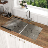 Undermount Double Bowl Kitchen Sink 16 Gauge With 9" Deep Basin - Brushed Nickel