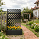 Rhombus Planter Raised Garden Bed With Trellis For Climbing Plants - Black