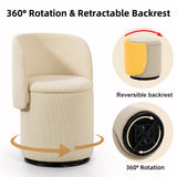 Barrel Chair, Built In Storage, 360° Swivel - Beige