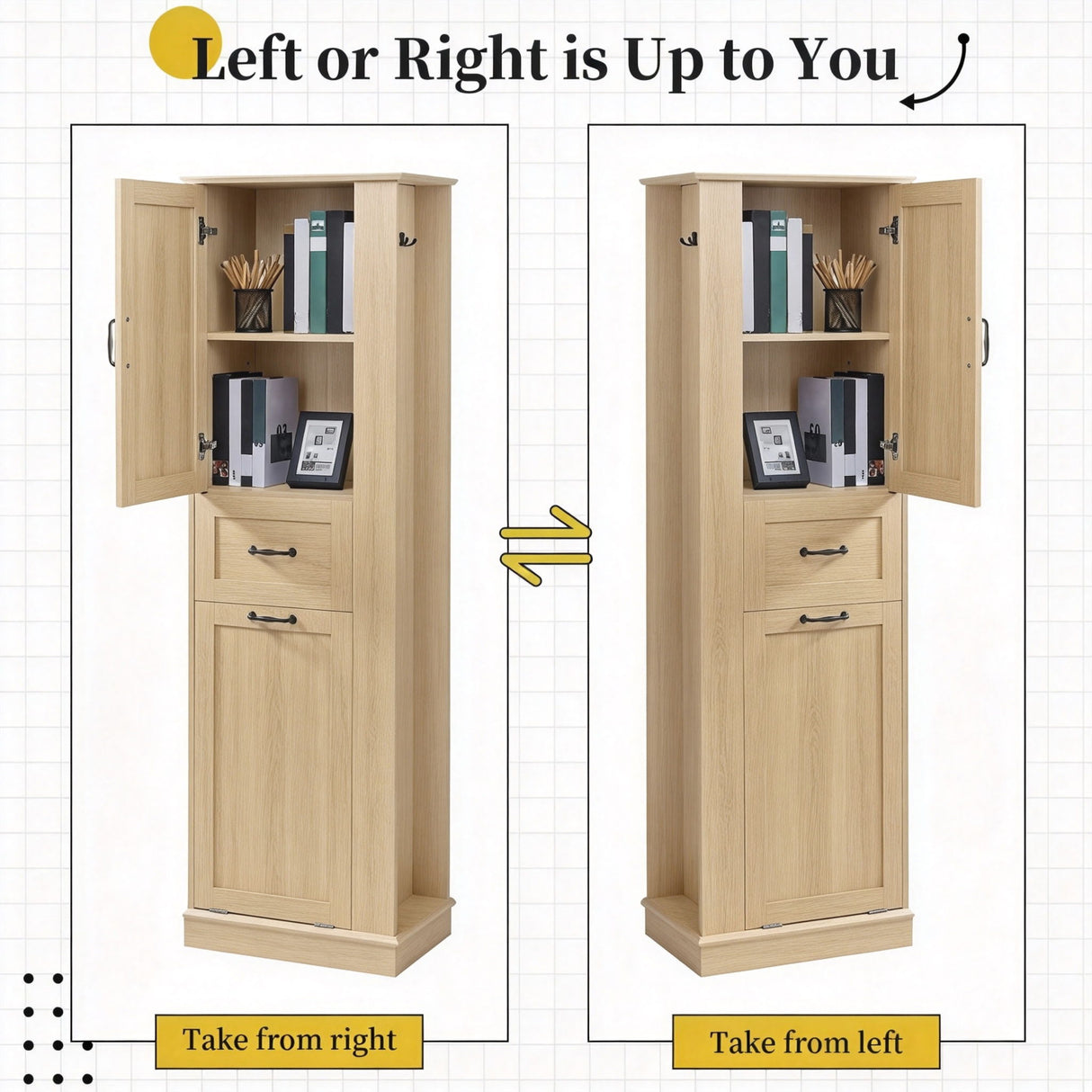 Modern Tall Storage Cabinet With Tilt-Out Compartment, Adjustable Shelves