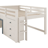 Modern Low Loft Bed With Slide, 3 Storage Drawers, And 2 Doors