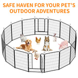 Dog Playpen, 16 Panels Pet Exercise Pen Indoor / Outdoor Fence With Anti Skid Base - Black