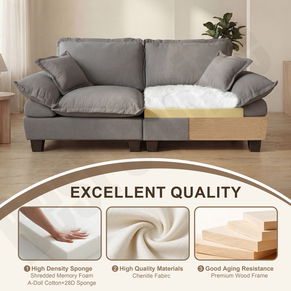 Modular Sectional Sofa With Movable Ottoman & Pillows