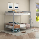Long Beach - Twin Over Twin Bunk Bed With Built In Guardrails And Angled Ladder - Silver