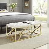 42 Inch Captivating Tufted Velvet Bench in Gold Ivory - Benches available at Alpine Outlets in Denver