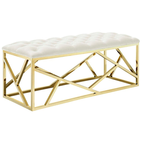 42 Inch Captivating Tufted Velvet Bench in Gold Ivory - Benches available at Alpine Outlets in Denver