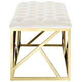 42 Inch Captivating Tufted Velvet Bench in Gold Ivory - Benches available at Alpine Outlets in Denver