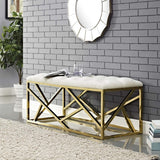 42 Inch Captivating Tufted Velvet Bench in Gold Ivory - Benches available at Alpine Outlets in Denver