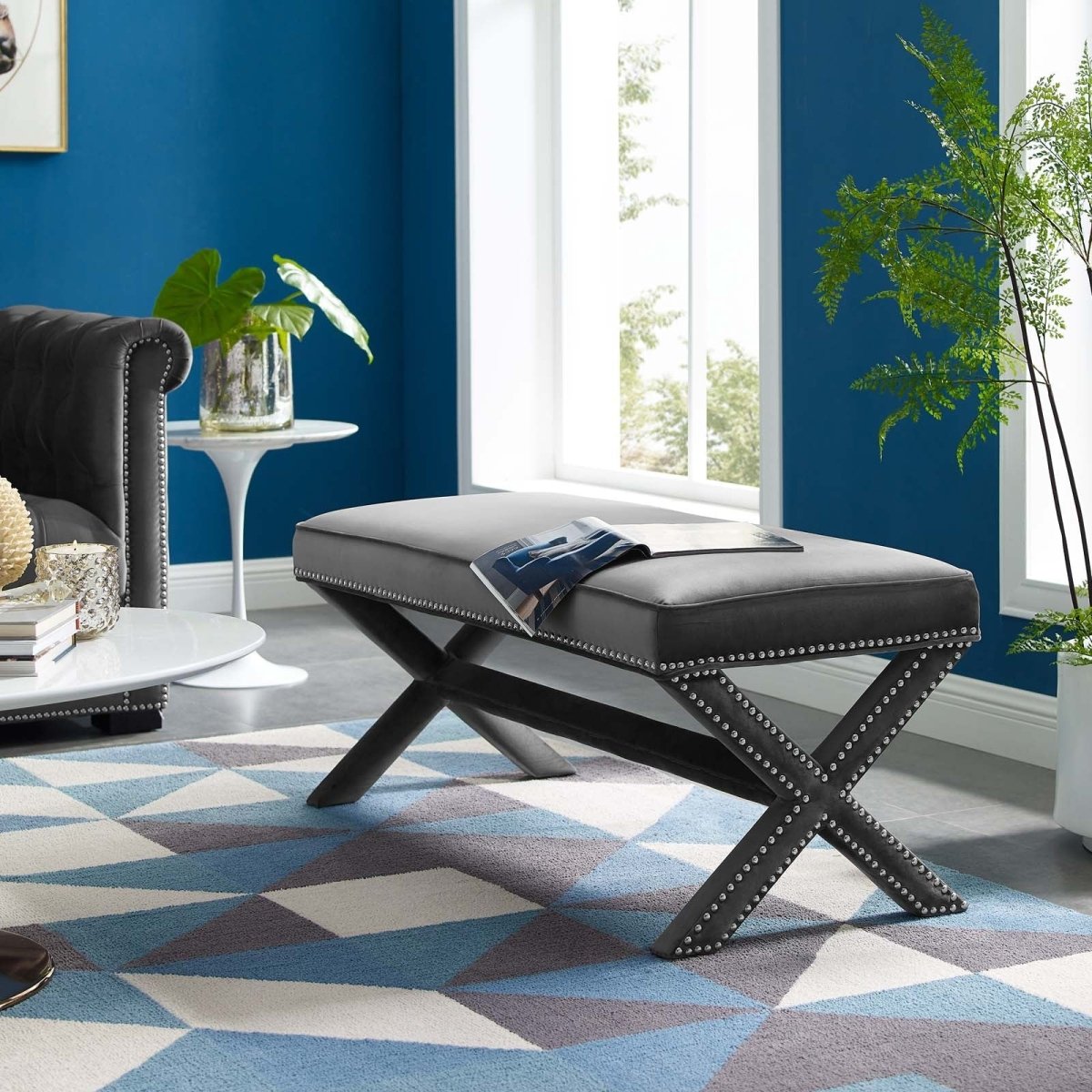 42 Inch Timeless Nailhead Performance Velvet Bench - Benches available at Alpine Outlets in Denver