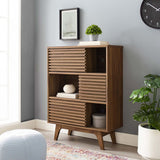42" Mid - Century Modern Three - Tier Display Storage Cabinet in Walnut - Bookcases available at Alpine Outlets in Denver