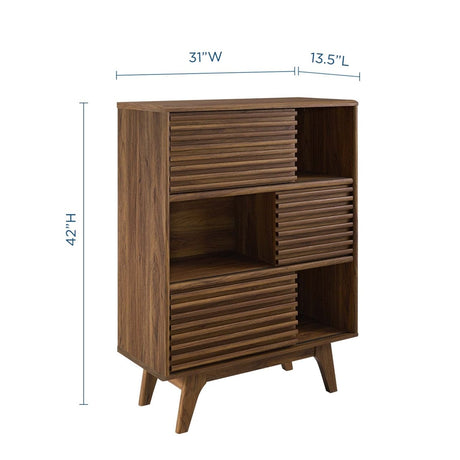 42" Mid - Century Modern Three - Tier Display Storage Cabinet in Walnut - Bookcases available at Alpine Outlets in Denver