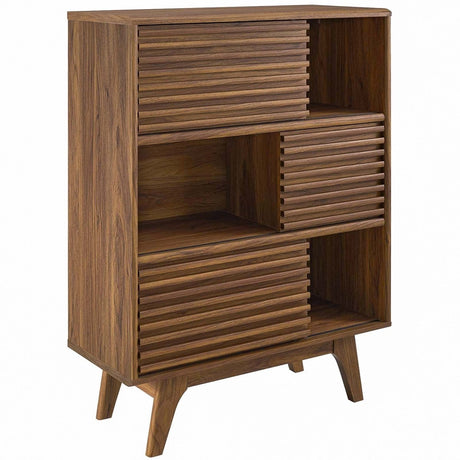 42" Mid - Century Modern Three - Tier Display Storage Cabinet in Walnut - Bookcases available at Alpine Outlets in Denver