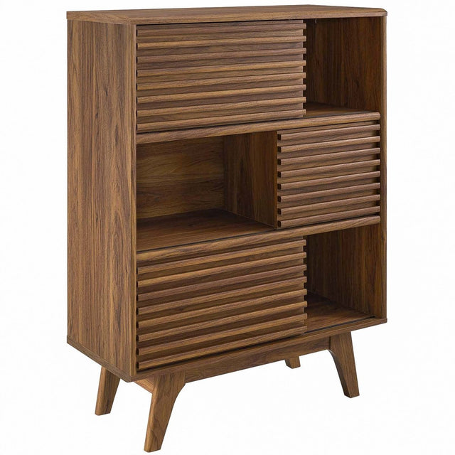 42" Mid - Century Modern Three - Tier Display Storage Cabinet in Walnut - Bookcases available at Alpine Outlets in Denver