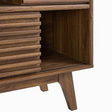 42" Mid - Century Modern Three - Tier Display Storage Cabinet in Walnut - Bookcases available at Alpine Outlets in Denver