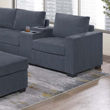 Contemporary L-Shaped Sectional Set With USB Console & Ottoman