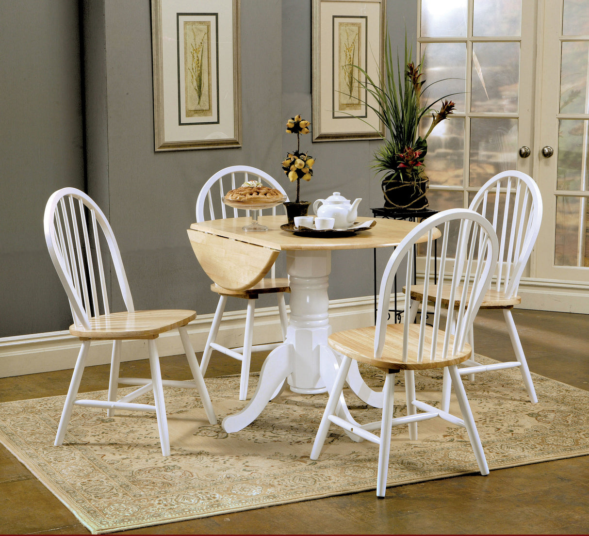 Allison 5-Piece Round Drop Leaf Dining Table Set, White