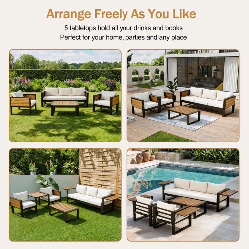 Large 4-Piece Aluminum Frame Outdoor Patio Furniture Set Beige Cushions