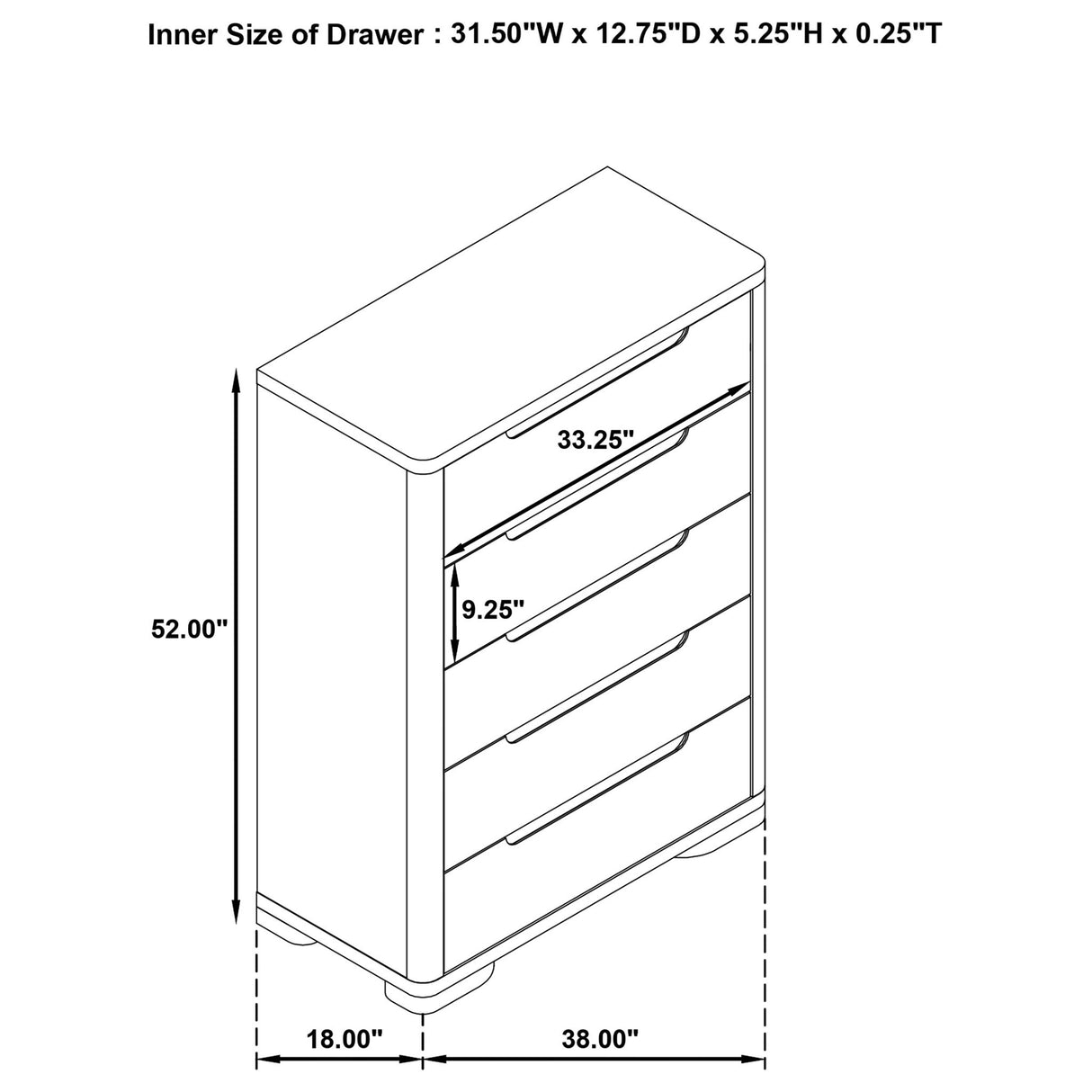 Mirador - 5 Drawer Bedroom Chest - Natural