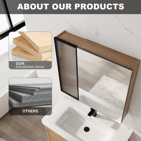 Wall Mounted Bathroom Cabinet & Adjustable Shelves - Imitative Oak