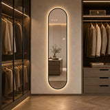Capsule Shaped Dimmable LED Full Length Wall Mirror With Frame - Silver