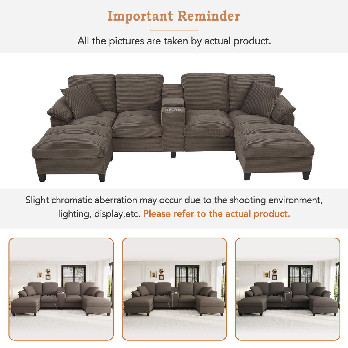 Modern U - Shaped Sectional Sofa With Storage Ottomans, USB Ports, And Cup Holders