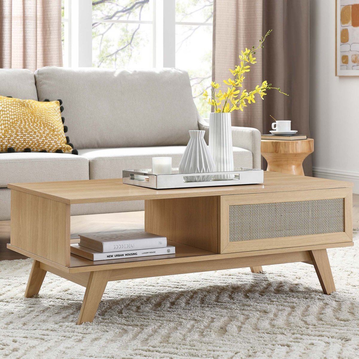 43 Inch Organic Rattan Sliding Door Coffee Table - Coffee Tables available at Alpine Outlets in Denver