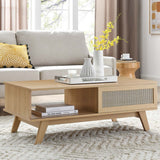 43 Inch Organic Rattan Sliding Door Coffee Table - Coffee Tables available at Alpine Outlets in Denver
