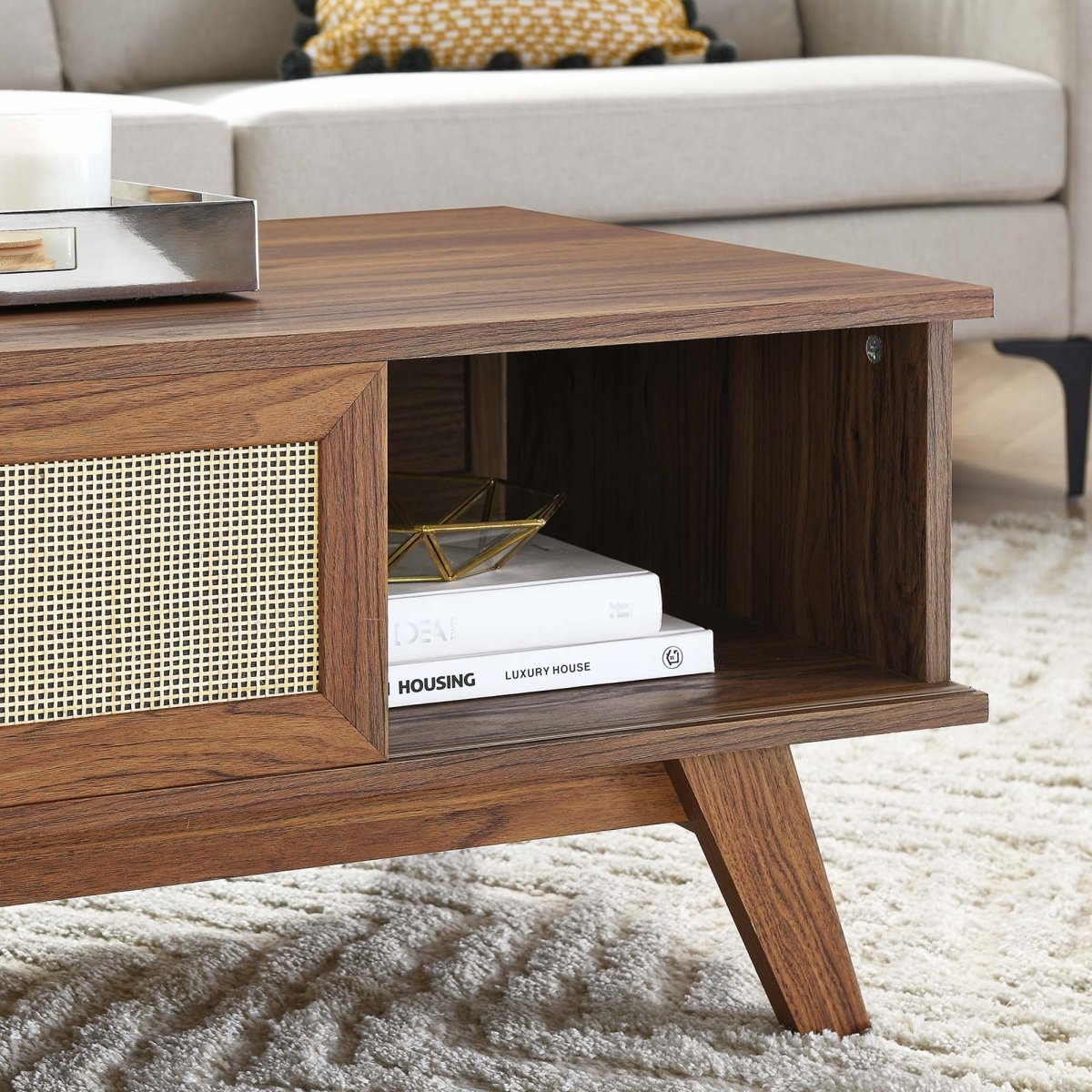 43 Inch Organic Rattan Sliding Door Coffee Table - Coffee Tables available at Alpine Outlets in Denver
