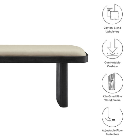 43 Inch Oval Fabric Accent Bench with Angled Pine Wood Legs - Benches available at Alpine Outlets in Denver