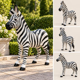 Standing Zebra Garden Statue, Animal Sculpture With 2 Ground Stakes For Outdoor Decor - Black White