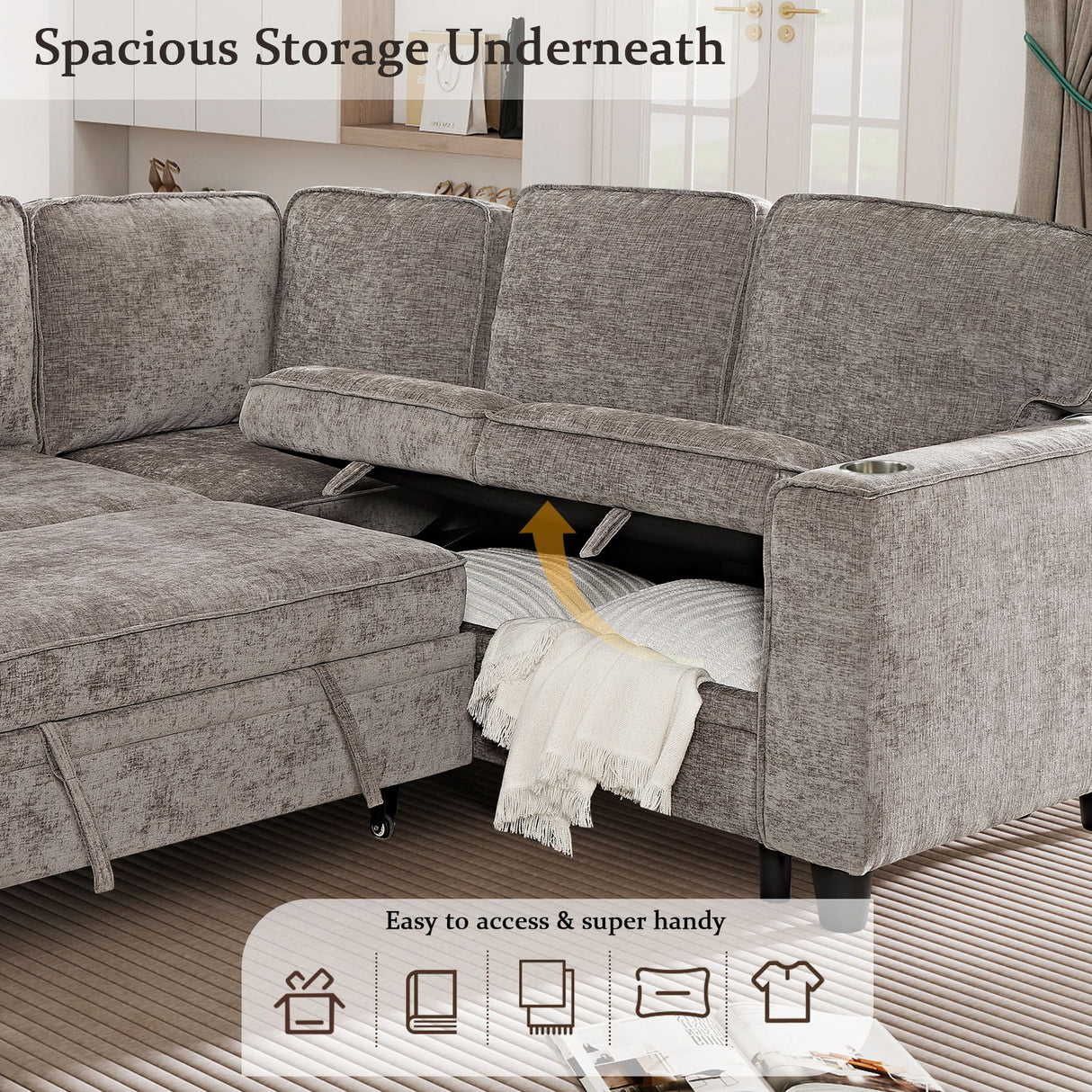 L-Shaped Sofa With Pull Out Sofa Bed With USB