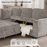 L-Shaped Sofa With Pull Out Sofa Bed With USB