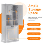 Modern Tall Storage Cabinet With Adjustable Shelves, Flip-Out Basket & Enclosed Doors