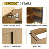 58" Freestanding Bathroom Cabinet With 4 Soft Close Doors & 3 Open Racks (Vanity Only, No Sink) - Oak