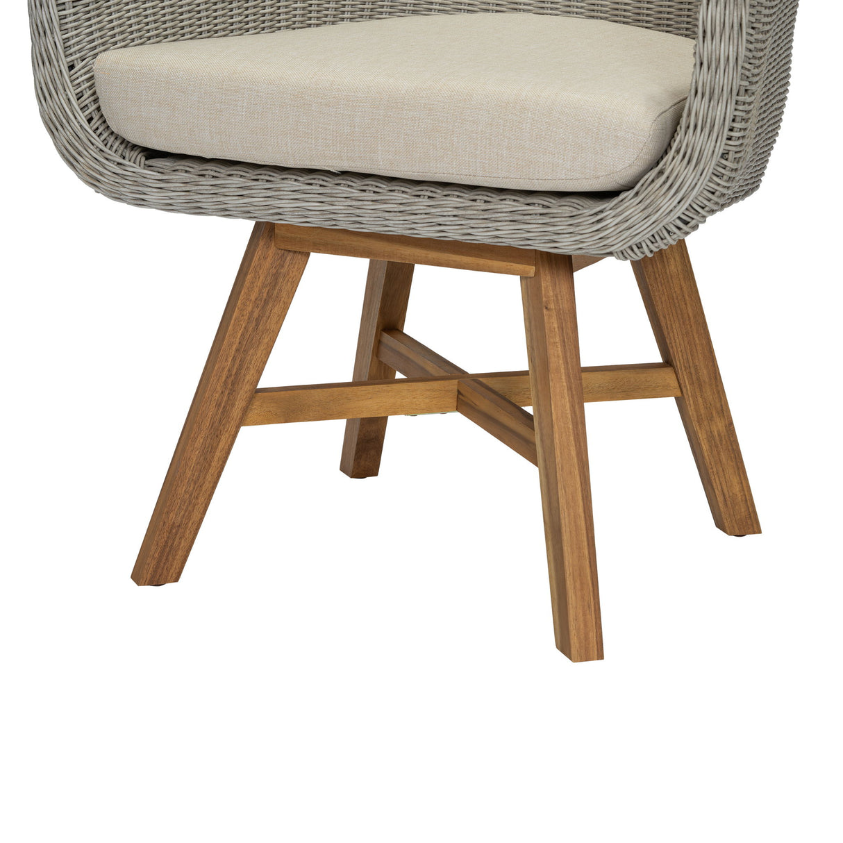 Modern Coastal Rattan Dining Chairs, (Set of 2), Solid Wood Legs - Beige