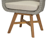 Modern Coastal Rattan Dining Chairs, (Set of 2), Solid Wood Legs - Beige