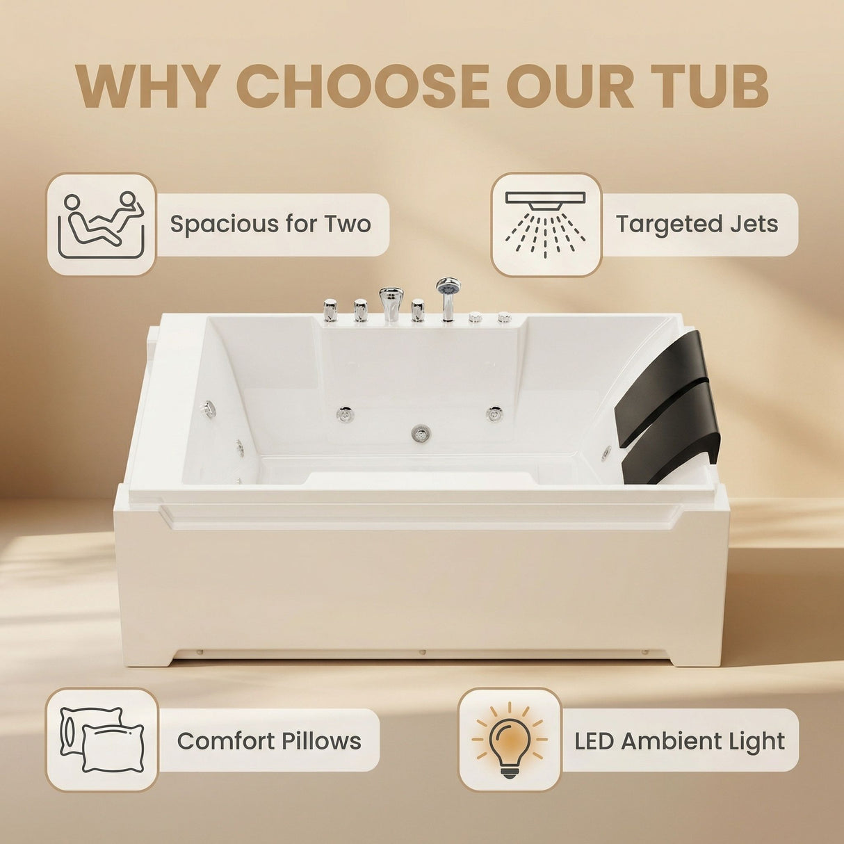 Xavier - Massage Double Bathtub - Milk White